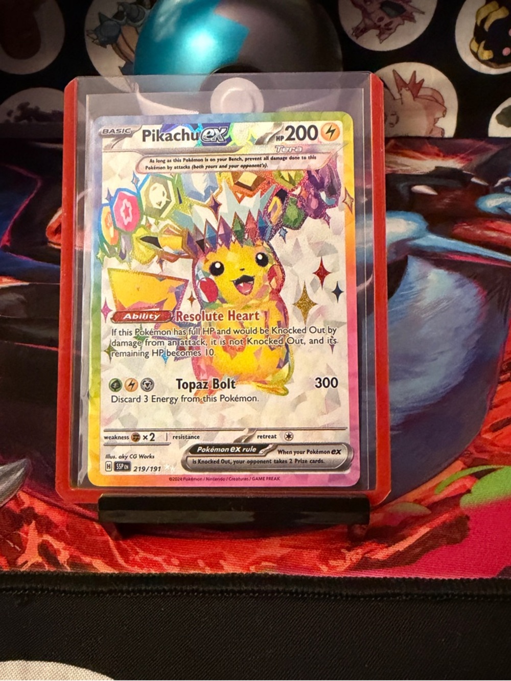 Pokemon Pikachu EX Rainbow Holo Card - Yellow, Pink, Blue, Green - Picture 2 of 3